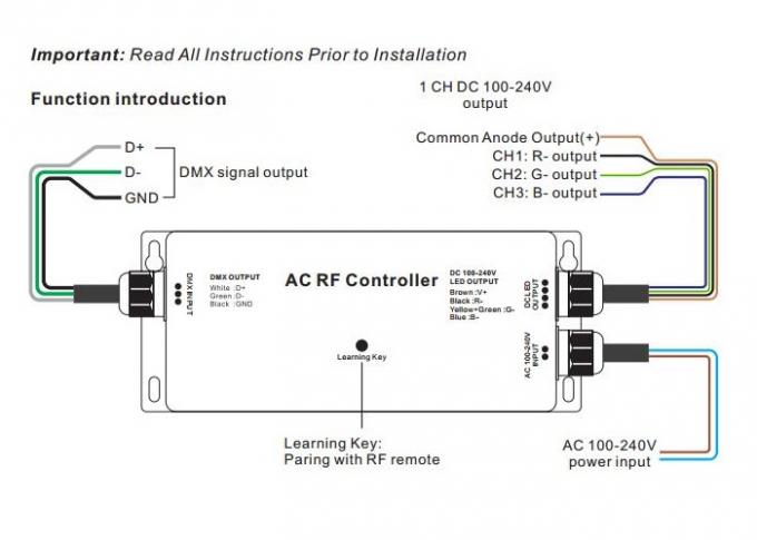Λουρίδα RF των οδηγήσεων υψηλής τάσης - ελεγκτής DMX, αποκωδικοποιητής RGB ανώτατο 5A IP67 Dmx 3 καναλιών 0
